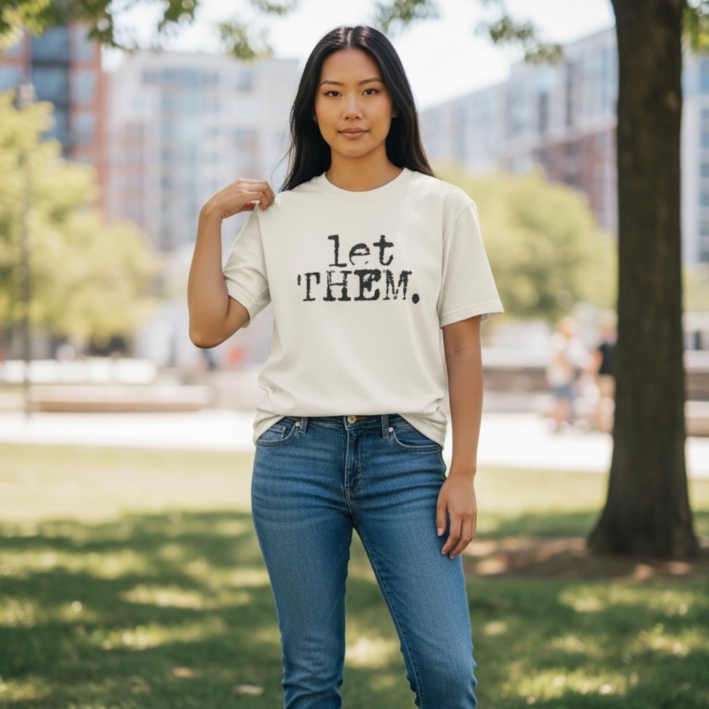 District Cream  T-Shirt with " Let Them " on the front
